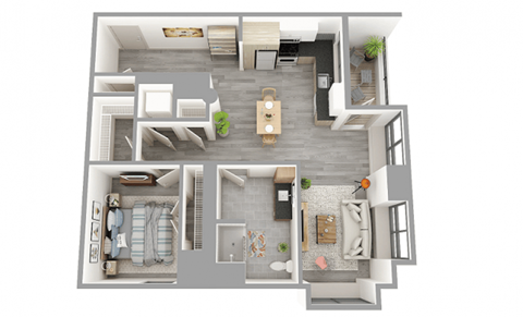 Floor plan for 1 bed, 1 bath, 896 sqft